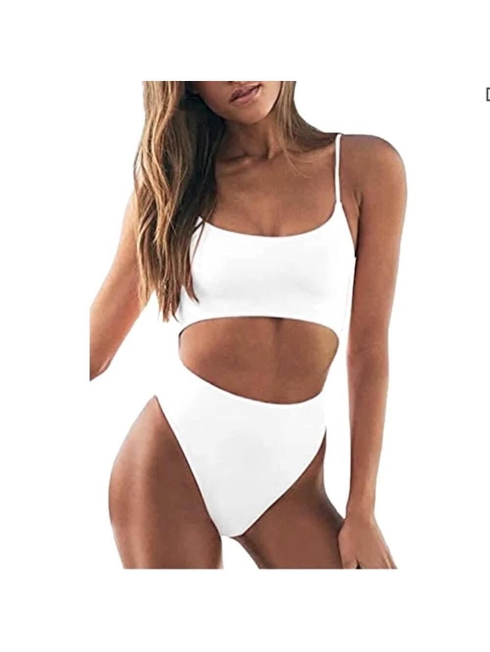 White high cut waist one piece cut out middle swimwear bride small NWT [COPY]